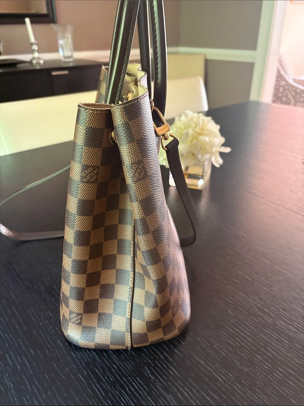 Louis Vuitton Brown Checkered Tote with Gold Accent( OPEN TO REALISTIC OFFERS)